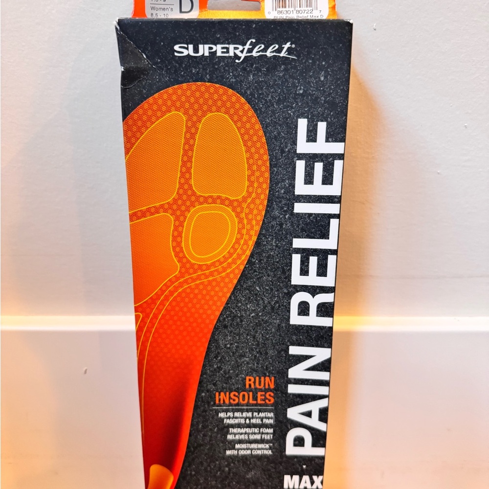 Superfeet Orange Run Insoles Pain Relief Max. New in box. Size D